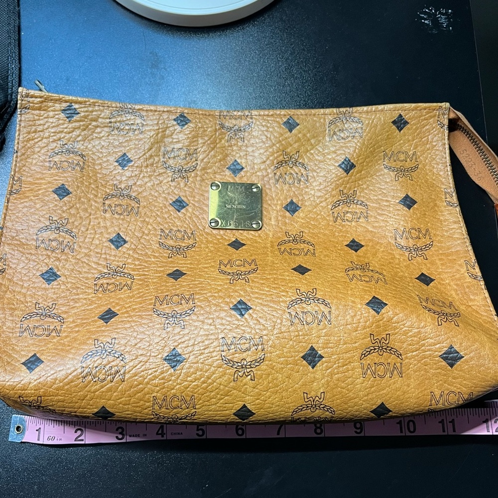 Authentic Large MCM Visetos Cognac Brown Clutch,Pouch Bag